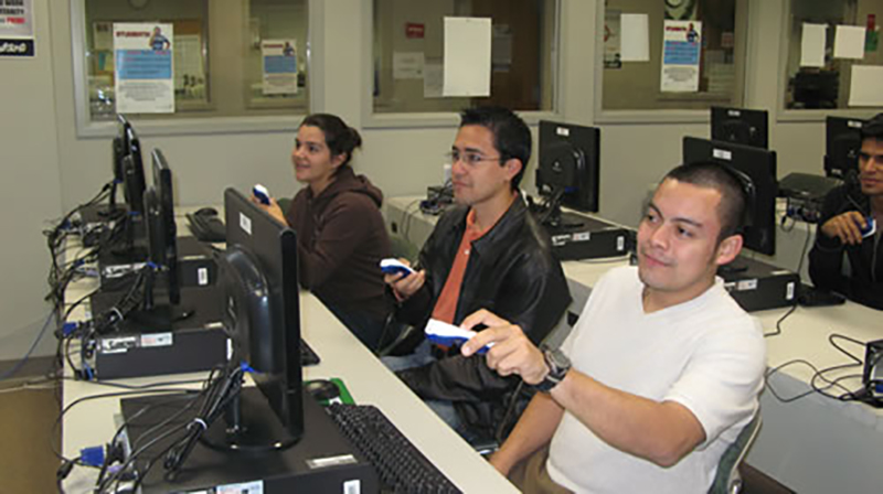 Students using clicker technology.